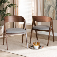Baxton Studio WM1900B-Smoke/Walnut-DC Danton Mid-Century Modern Grey Fabric Upholstered and Walnut Brown Finished Wood 2-Piece Dining Chair Set>